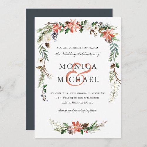 Mystical Winter  Floral Garland Wedding Invitation