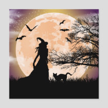Mystical Witch and Cat Full Moon Invitation