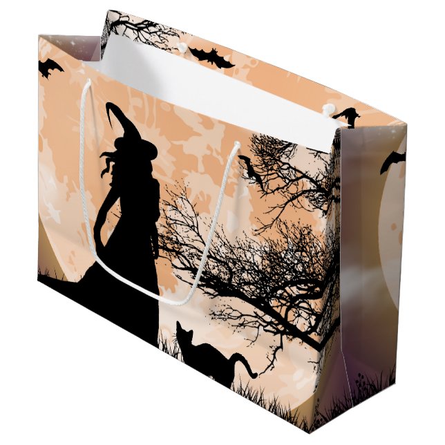 Mystical Witch and Cat Full Moon Large Gift Bag (Front Angled)