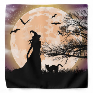 Mystical Witch, Black Cat, Full Moon Bandana