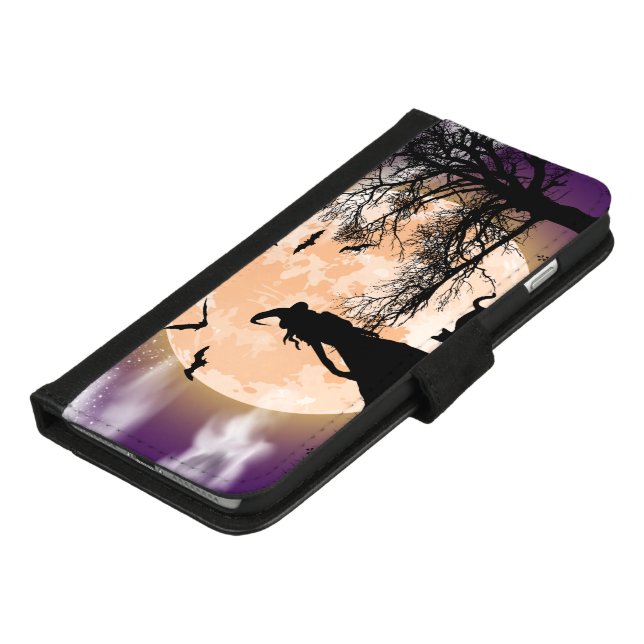 Mystical Witch, Black Cat, Full Moon iPhone Wallet Case (Bottom)