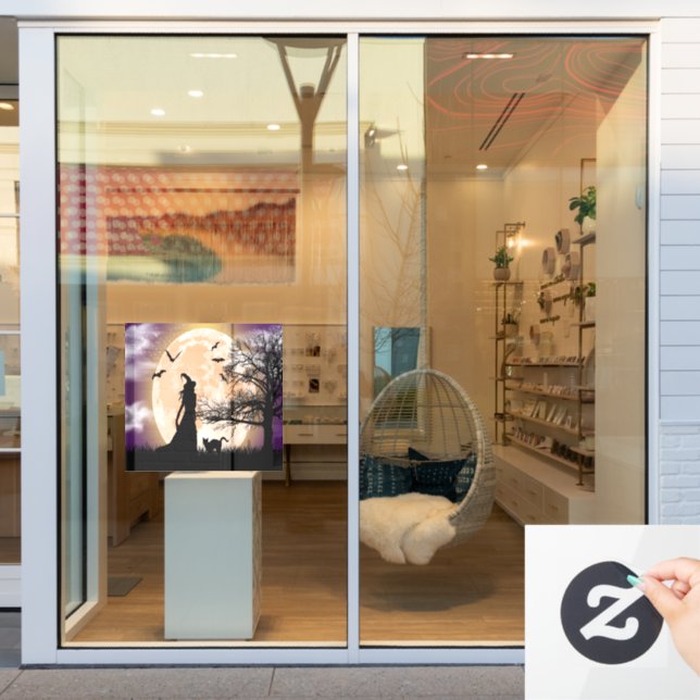 Mystical Witch, Black Cat, Full Moon Window Cling (Store Window)