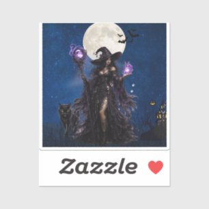Mystical Witch Halloween Moon T-Shirt Sticker