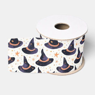 Mystical Witch Hat & Stars Halloween Grosgrain Ribbon