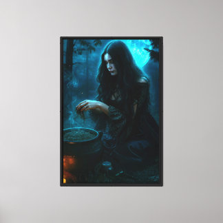 Mystical Witch Under the Moonlight Canvas Print