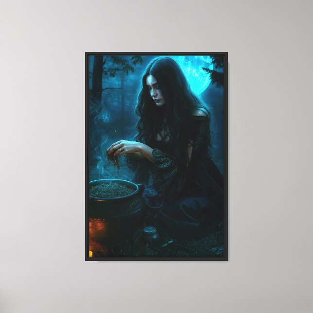 Mystical Witch Under the Moonlight Canvas Print (Front)