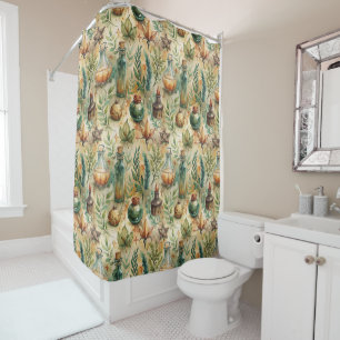 Mystical Witchcraft Bottles Green Brown Shower Curtain