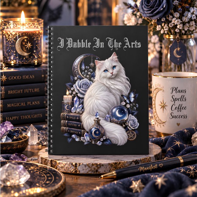 Mystical Witchy Cat Celestial Art Notebook (A little everyday magic. Style your desk with this mystical cat and moon spiral notebook.)