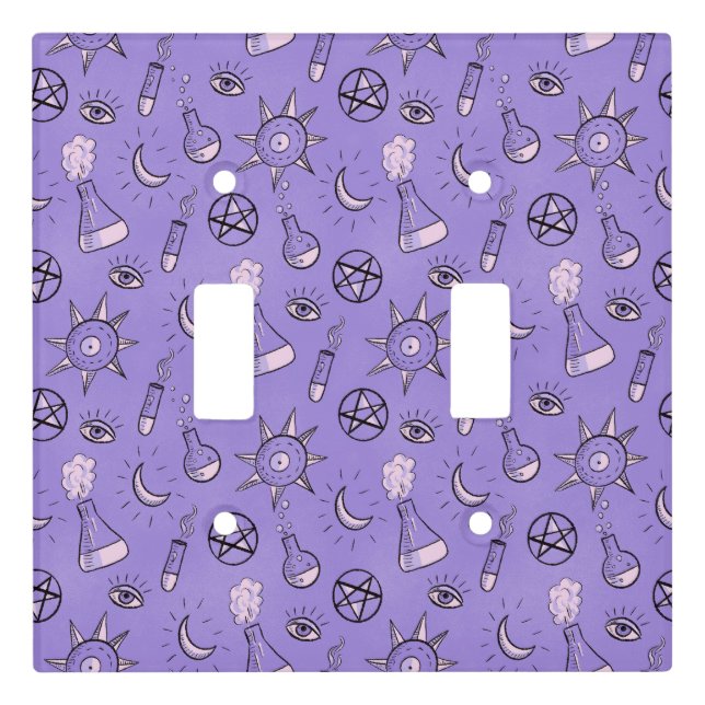 Mystical Witchy Potion Celestial Purple Pattern Light Switch Cover (Front)