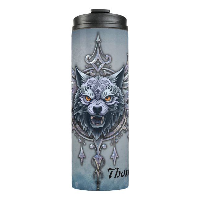 Mystical wolf head.  thermal tumbler (Front)