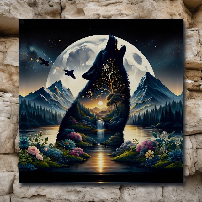 Mystical Wolf Howling at Moon Surreal Personalized Metal Print (Creator Uploaded)