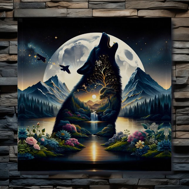 Mystical Wolf Howling at Moon Surreal Personalized Poster (Creator Uploaded)
