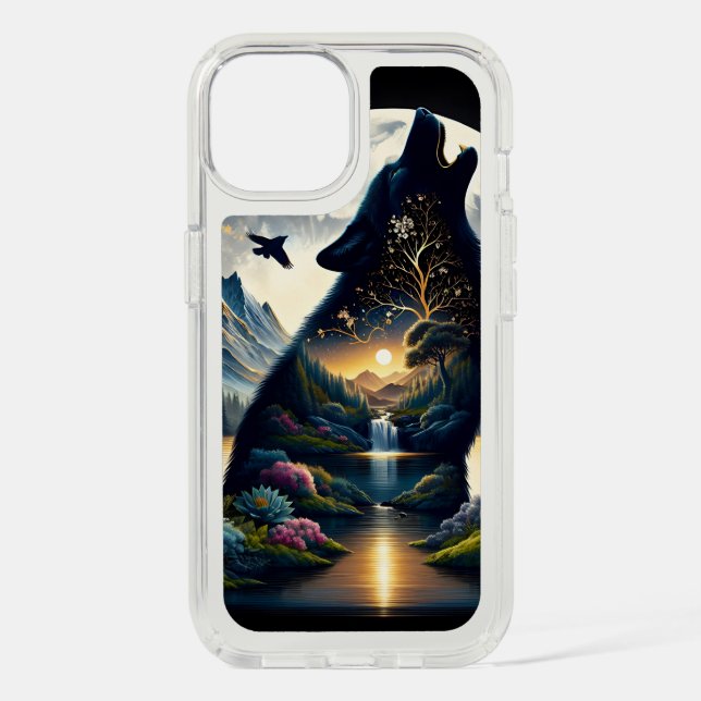 Mystical Wolf Howling at Moon Surreal  Speck iPhone Case (Front)