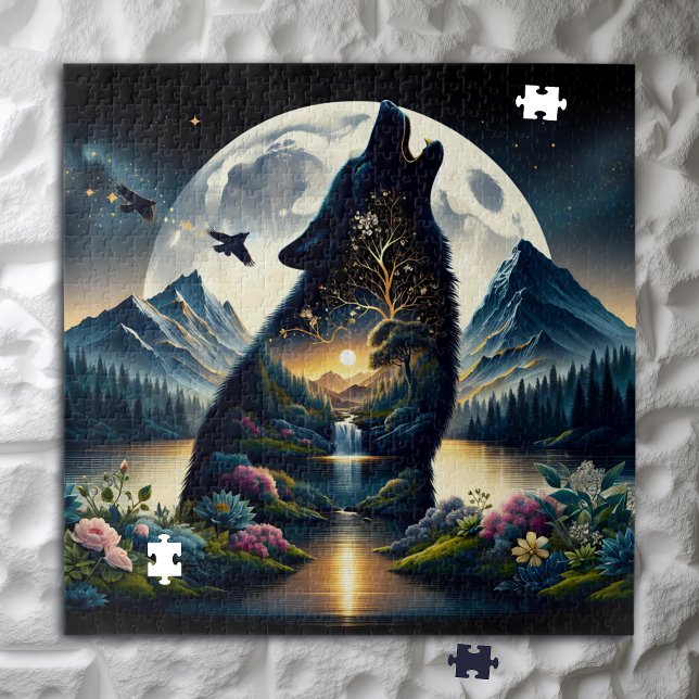 Mystical Wolf Howling at the Moon Surreal Ai Art Jigsaw Puzzle (Creator Uploaded)
