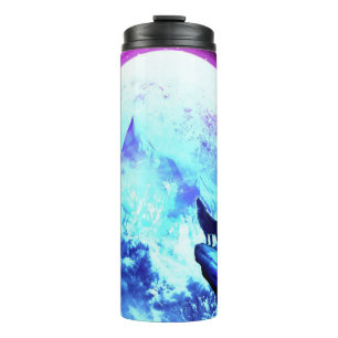 Mystical Wolf Howling at the Moonlit Mountain  Thermal Tumbler