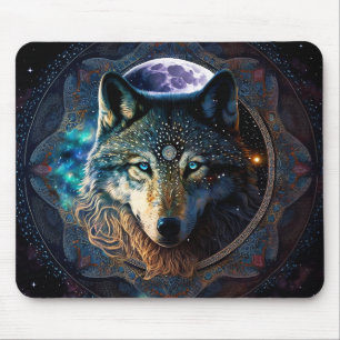 Mystical Wolf Moon Mandala Mouse Pad
