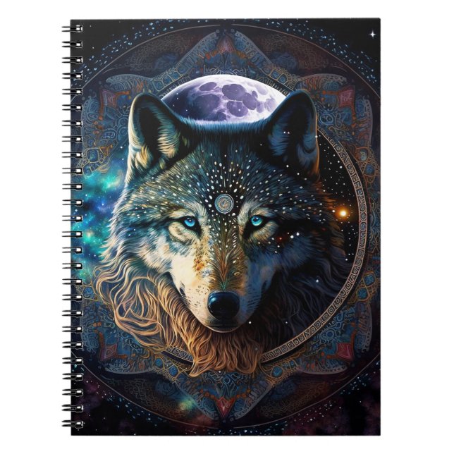 Mystical Wolf Moon Mandala Notebook (Front)