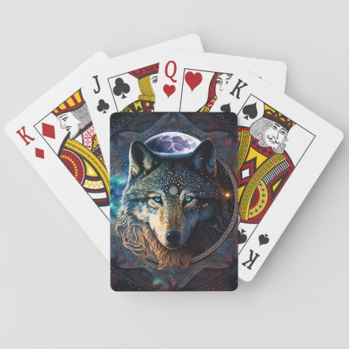 Mystical Wolf Moon Mandala Playing Cards