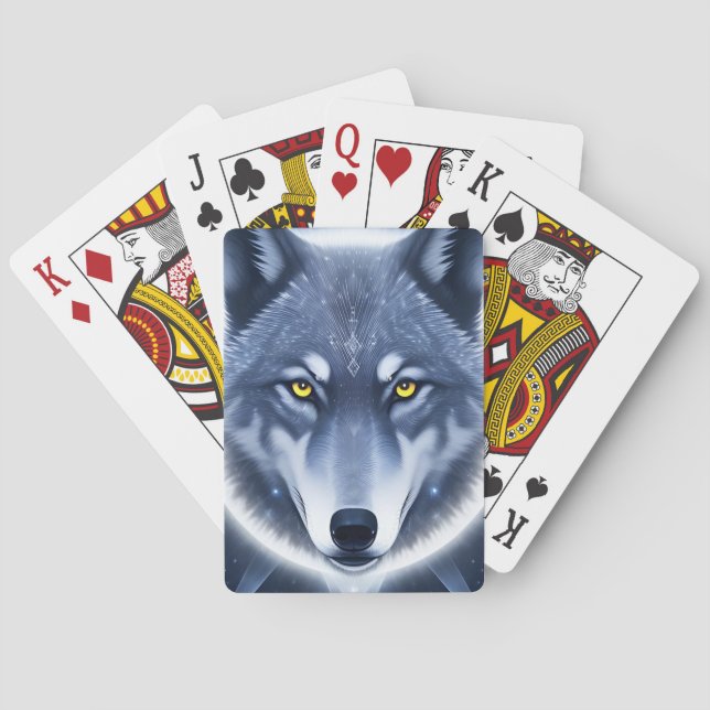 Mystical Wolf Portrait Art Poker Cards (Back)