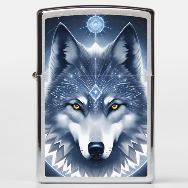 Mystical Wolf Portrait Art Zippo Lighter (Front)
