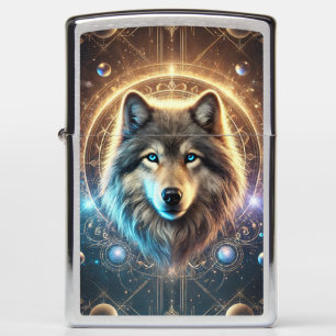 Mystical Wolf Portrait with Cosmic Zippo Lighter