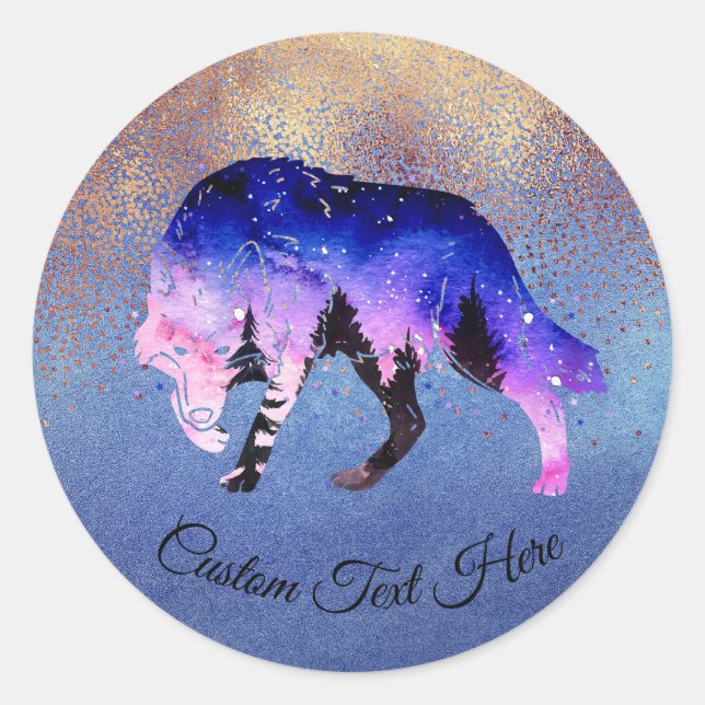 Mystical Wolf Spirit Animal Personalized Classic Round Sticker (Front)