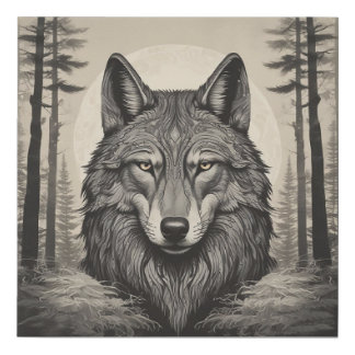 Mystical Wolf Under the Moonlit Forest Faux Canvas Print