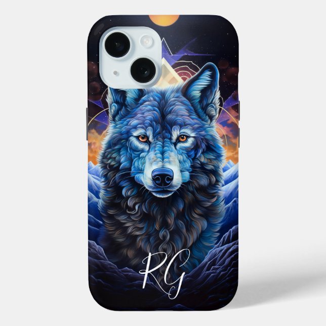 Mystical Wolf Visionary Fantasy Art Monogram Case-Mate iPhone Case (Back)