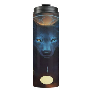 Mystical Wolf with Dreamcatcher and Lunar Phases  Thermal Tumbler