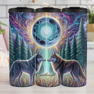 Mystical Wolves Cosmic Forest Connection Thermal Tumbler