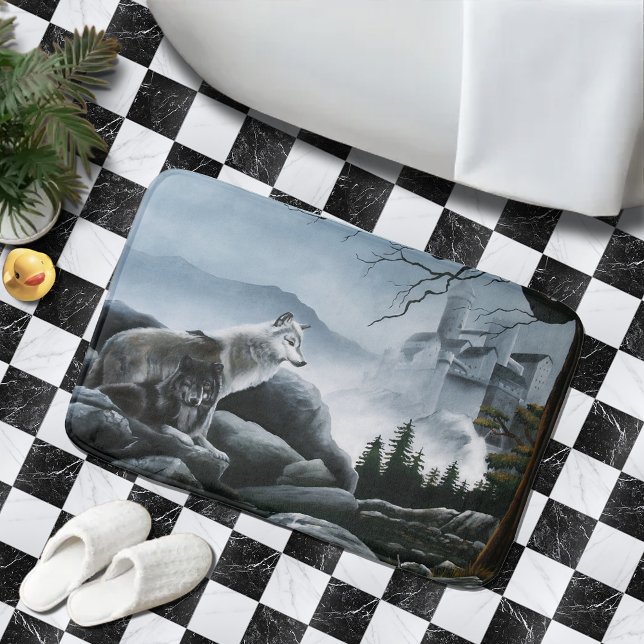Mystical Wolves Guards Castle Fantasy Wildlife Bathroom Mat (Creator Uploaded)