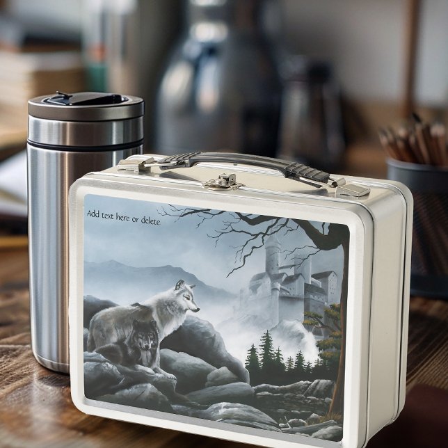 Mystical Wolves Guards Castle Fantasy Wildlife Metal Lunch Box (Creator Uploaded)