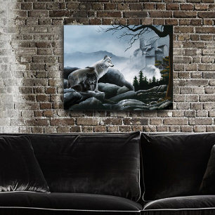 Mystical Wolves Guards Castle Fantasy Wildlife Poster