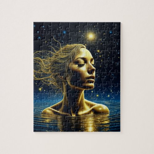 Mystical Woman Meditating Under the Stars Jigsaw Puzzle