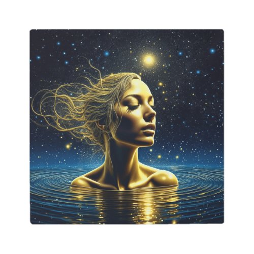 Mystical Woman Meditating Under the Stars Metal Print