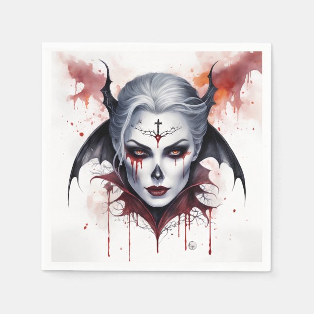 Mystical Woman Vampire Watercolor - Enchanting Art Napkins (Front)
