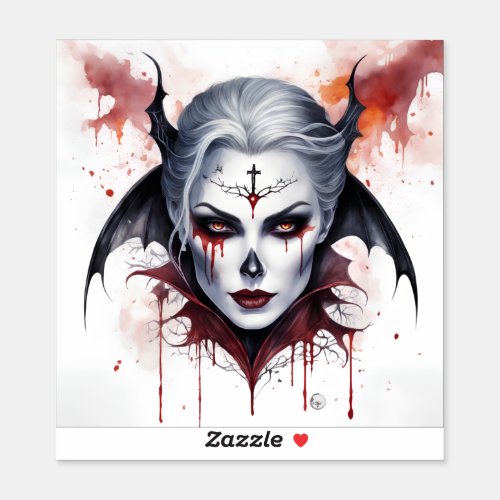Mystical Woman Vampire Watercolor _ Enchanting Art Sticker