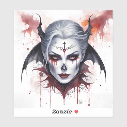 Mystical Woman Vampire Watercolor Halloween  Sticker