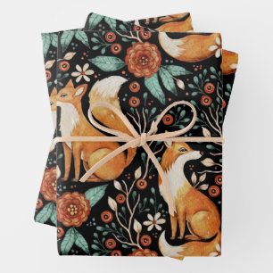 Mystical Woodland Fox with Moons and Moths Wrapping Paper Sheets
