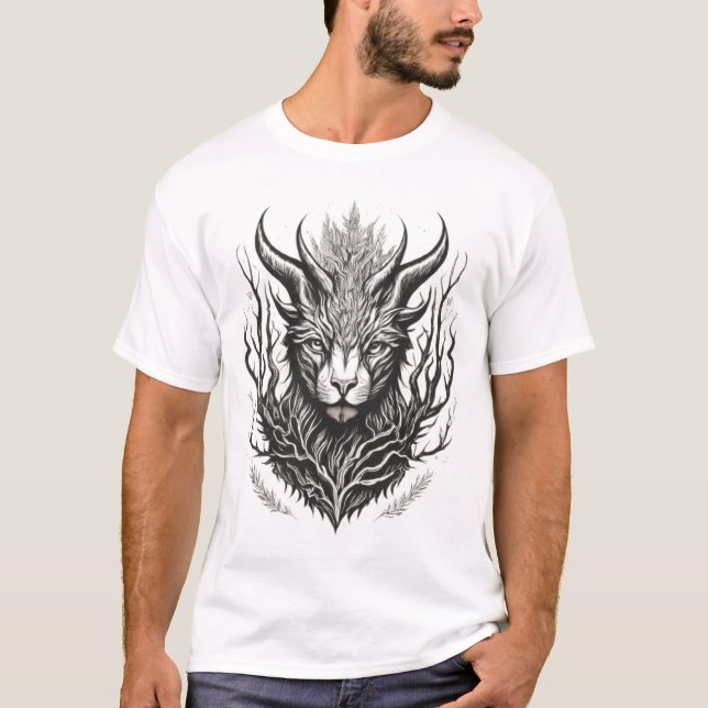 Mystical Woods: Black and White Fantasy Outline Ar T-Shirt (Front)