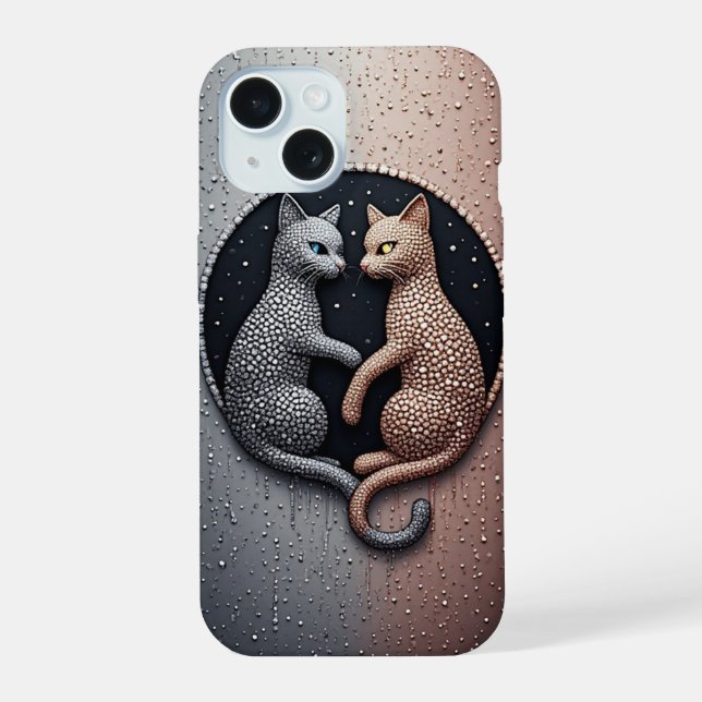 Mystical Yin Yang Cats ✨ Dripping Dark Aestetic iPhone 15 Case (Back)
