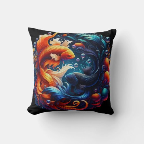 Mystical Yin_Yang Koi Fish Art Pillow