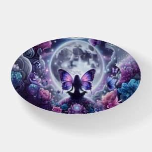 Mystical Zen Butterfly Fairy Full Moon Cosmic Art Paperweight