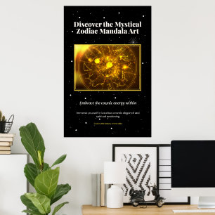 Mystical Zodiac Mandala Art   Celestial Astrology  Poster