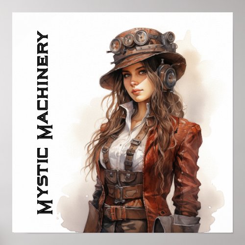 Mystice Machinary Steampunk Young Woman Vintage Poster