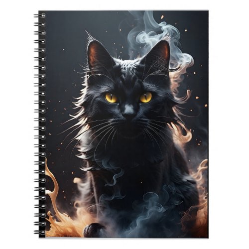 Mystified Black Cat in a Haze of Smoke Notebook