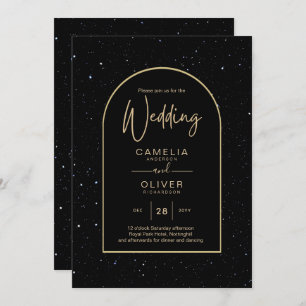 Mystique BLACK GOLD Starry Night Wedding Invitation