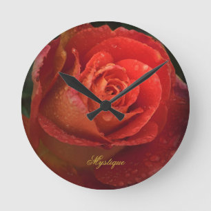 Mystique Dark Botanical Red Orange Rose Clock