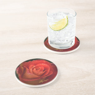 Mystique Dark Botanical Red Orange Rose Coaster