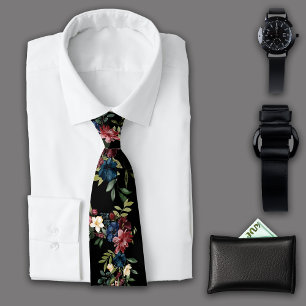 Mystique Florals Botanicals Black Monogram Neck Tie